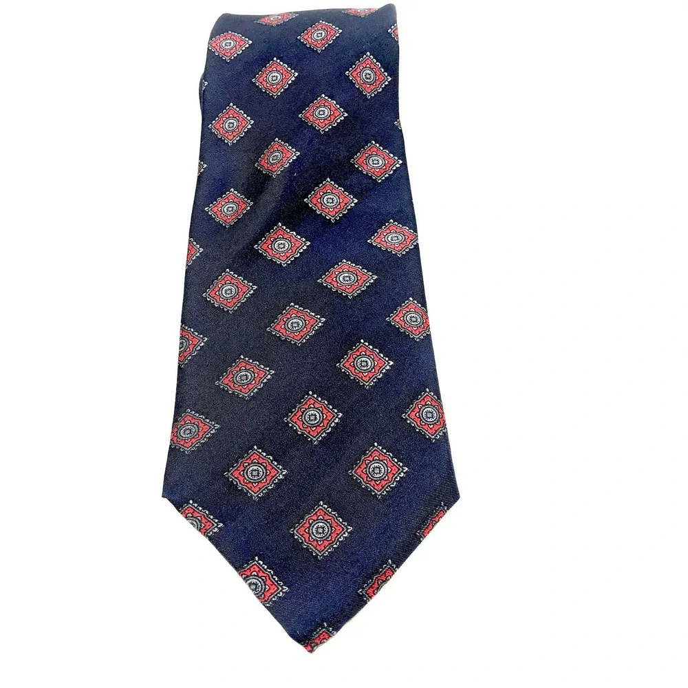 ✅Peter Blair Silk Tie Red Blue Geometric USA #️⃣0022